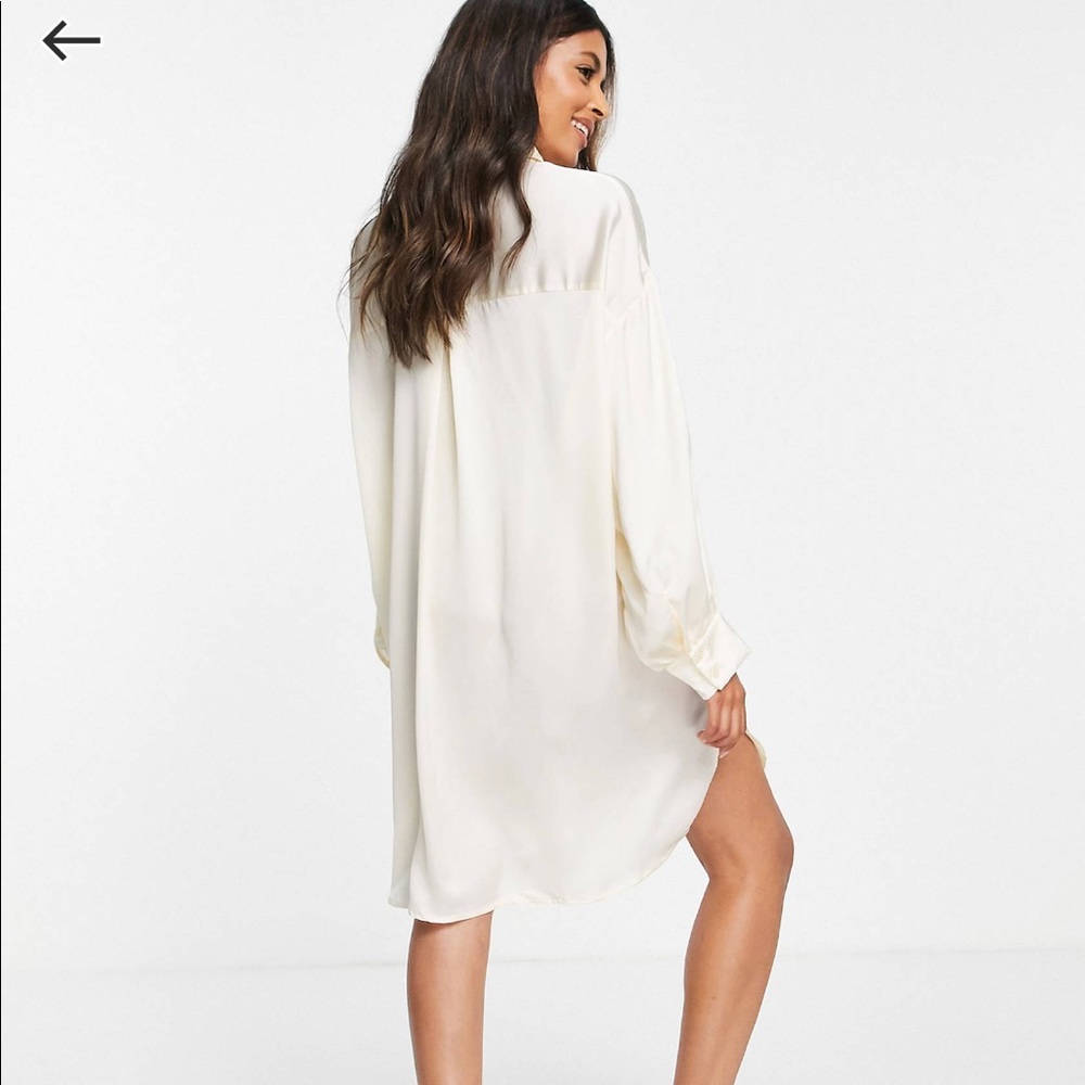 Glamorous bloom oversized satin shirt dress in cream size 6